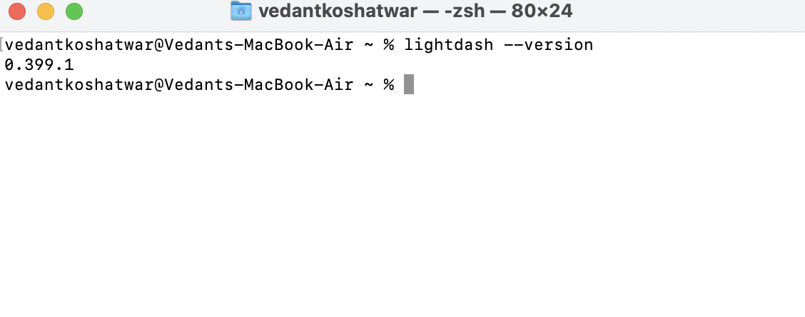 Terminal showing the output of lightdash --version