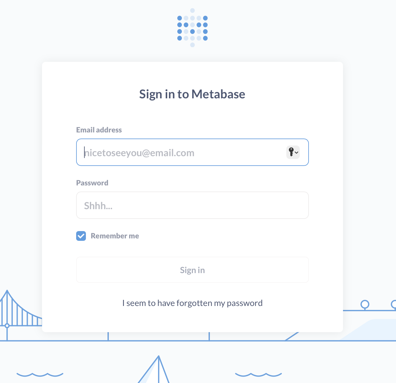 Metabase sign-in screen